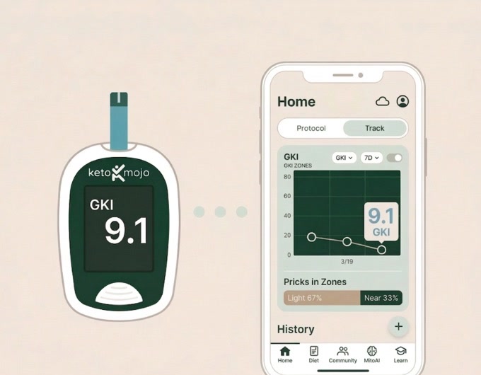 Keto Mojo GKI meter paired with the MyMetabolism app